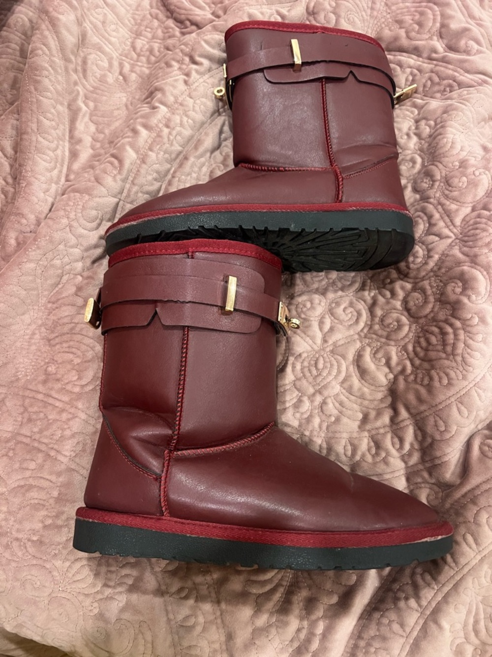 Women's Burgundy Ankle Booties with Gold Accent